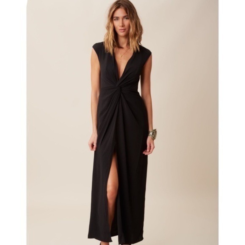 Keepsake The Label Black Twist Front V-Neck Maxi Dress XS Sleeveless Gown Formal